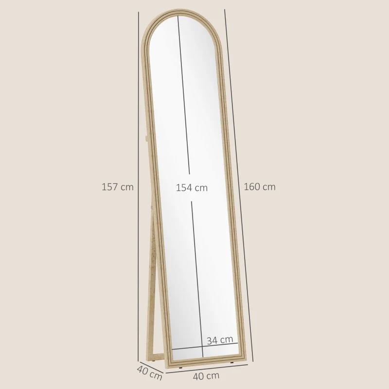 SPECCHIO DA TERRA E PARETE A FIGURA INTERA CON CAVALLETTO, EFFETTO PIETRA E FORMA AD ARCO, 40X160 CM, BEIGE