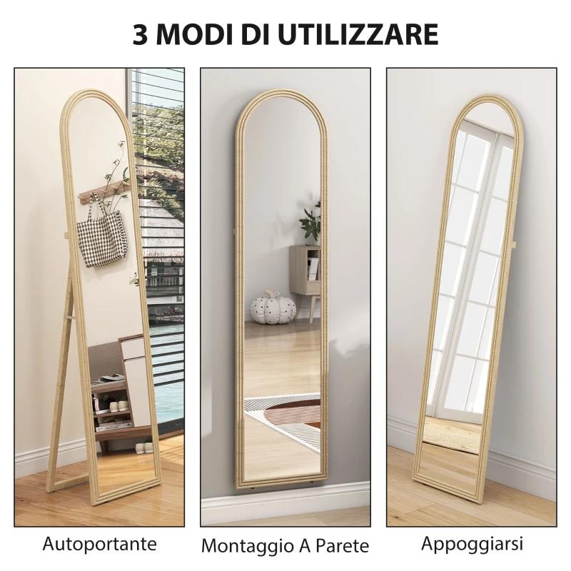 SPECCHIO DA TERRA E PARETE A FIGURA INTERA CON CAVALLETTO, EFFETTO PIETRA E FORMA AD ARCO, 40X160 CM, BEIGE