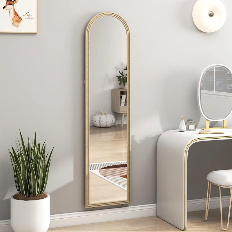SPECCHIO DA TERRA E PARETE A FIGURA INTERA CON CAVALLETTO, EFFETTO PIETRA E FORMA AD ARCO, 40X160 CM, BEIGE