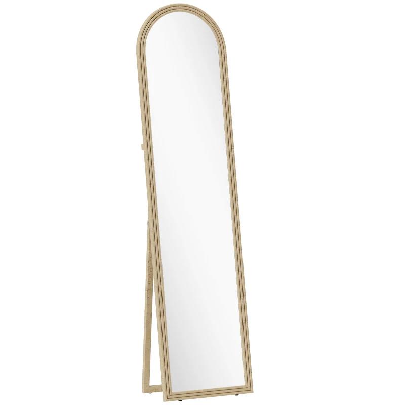 SPECCHIO DA TERRA E PARETE A FIGURA INTERA CON CAVALLETTO, EFFETTO PIETRA E FORMA AD ARCO, 40X160 CM, BEIGE