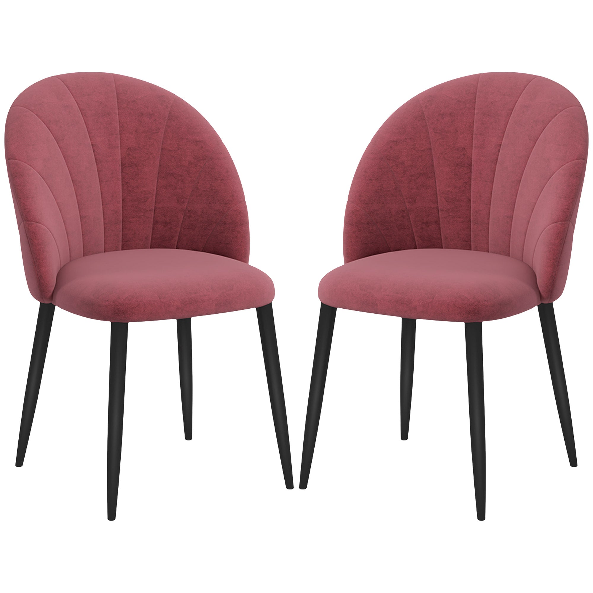 Set 2 Sedie da Pranzo in Velluto Imbottite 52x54x79 cm con Gambe in Metallo Rosso Antico