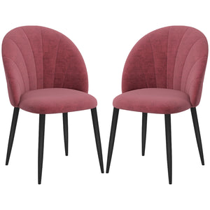 Set 2 Sedie da Pranzo in Velluto Imbottite 52x54x79 cm con Gambe in Metallo Rosso Antico