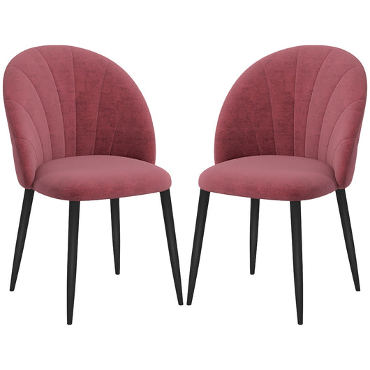 Set 2 Sedie da Pranzo in Velluto Imbottite 52x54x79 cm con Gambe in Metallo Rosso Antico