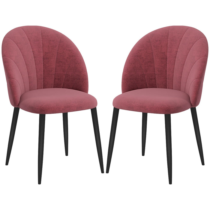 Set 2 Sedie da Pranzo in Velluto Imbottite 52x54x79 cm con Gambe in Metallo Rosso Antico