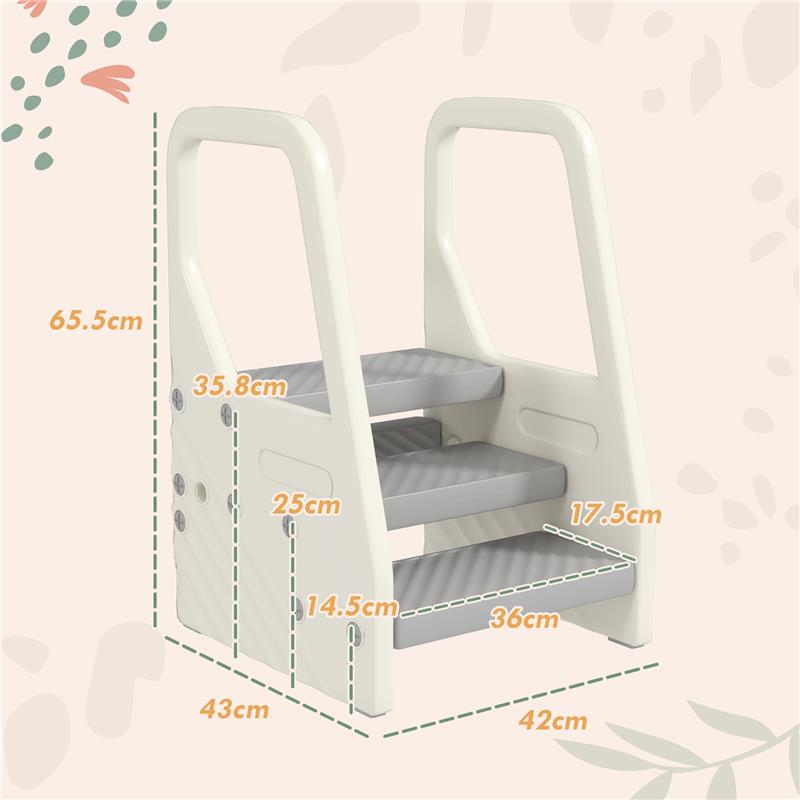 SGABELLO PER BAMBINI 2-5 ANNI A 3 GRADINI IN HDPE, 43X42X65.5 CM GRIGIO E BIANCO CREMA