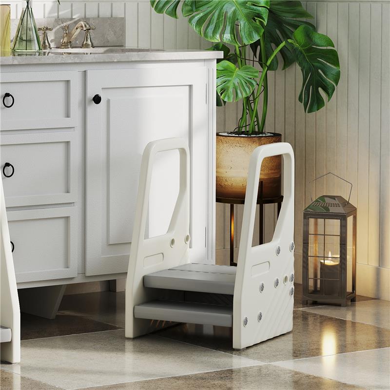 SGABELLO PER BAMBINI 2-5 ANNI A 3 GRADINI IN HDPE, 43X42X65.5 CM GRIGIO E BIANCO CREMA