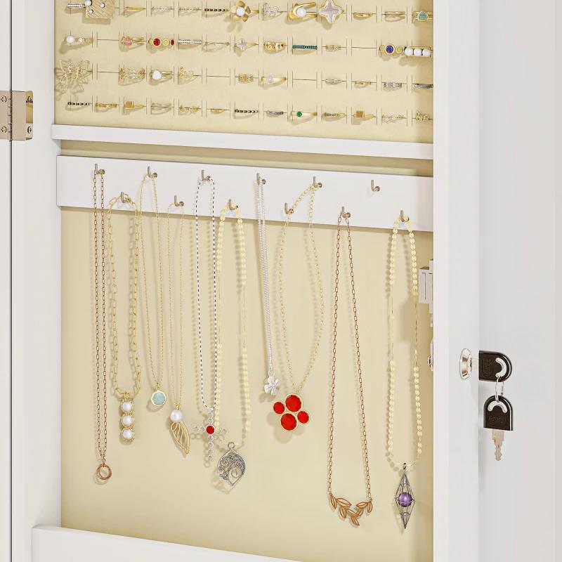MOBILETTO PORTAGIOIE A SPECCHIO CON DESIGN A MURO E 2 CHIAVI DI SICUREZZA, IN LEGNO, 36.5X9.5X67 CM, BIANCO