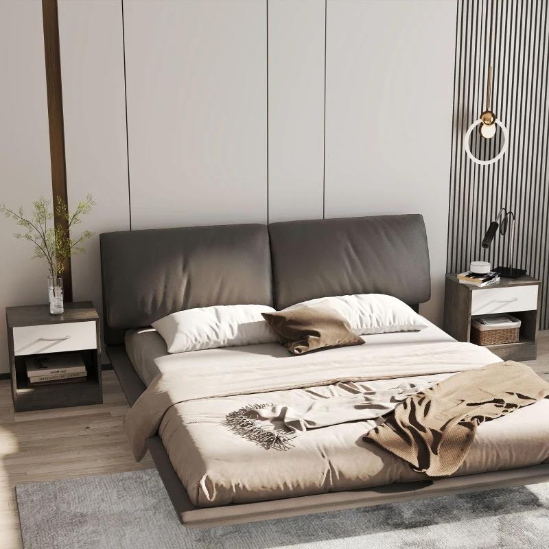 SET 2 COMODINI MODERNI CON RIPIANO APERTO E CASSETTO, IN LEGNO, 39X28X41 CM, BIANCO E GRIGIO SCURO