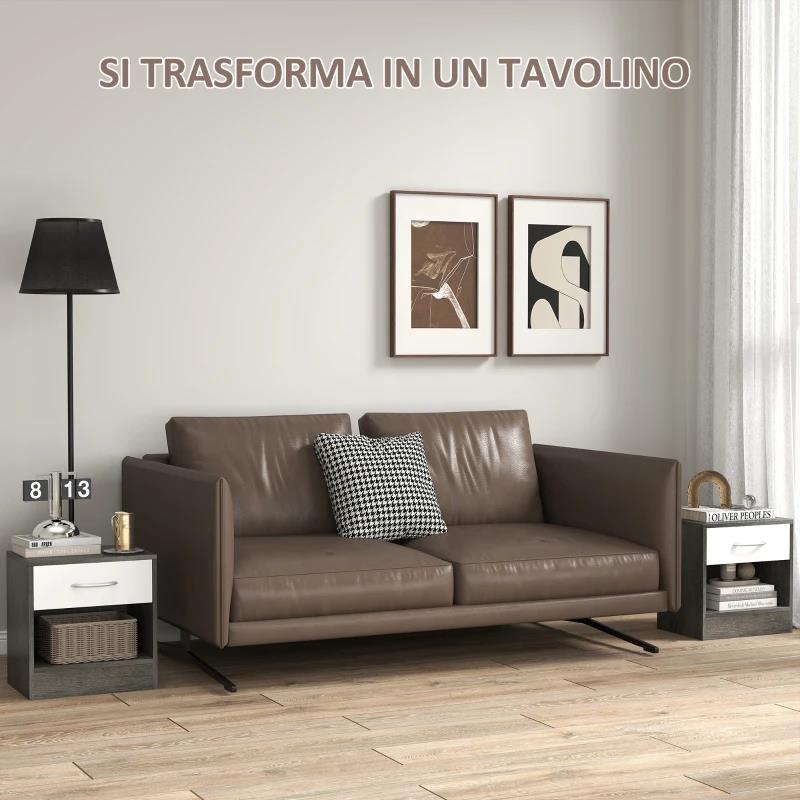 SET 2 COMODINI MODERNI CON RIPIANO APERTO E CASSETTO, IN LEGNO, 39X28X41 CM, BIANCO E GRIGIO SCURO