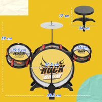 SET BATTERIA GIOCATTOLO PER BAMBINI CON SGABELLO, GIOCO MUSICALE PER BAMBINI 3-6 ANNI, NERO