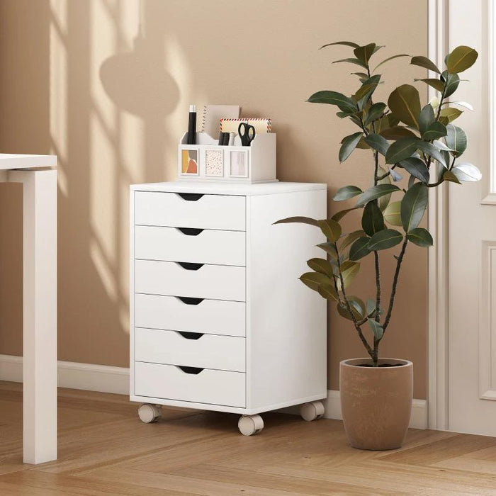 CASSETTIERA DA UFFICIO A 6 CASSETTI CON 4 RUOTE E BLOCCO, 40X35X63 CM, BIANCO