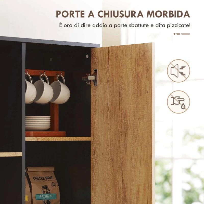 CREDENZA MODERNA DA CUCINA CON 2 CASSETTI, 2 RIPIANI E UN ARMADIETTO, 88X35X160 CM, LEGNO E NERO