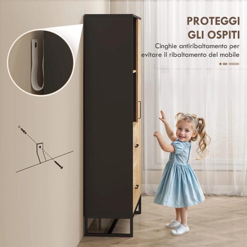 CREDENZA MODERNA DA CUCINA CON 2 CASSETTI, 2 RIPIANI E UN ARMADIETTO, 88X35X160 CM, LEGNO E NERO
