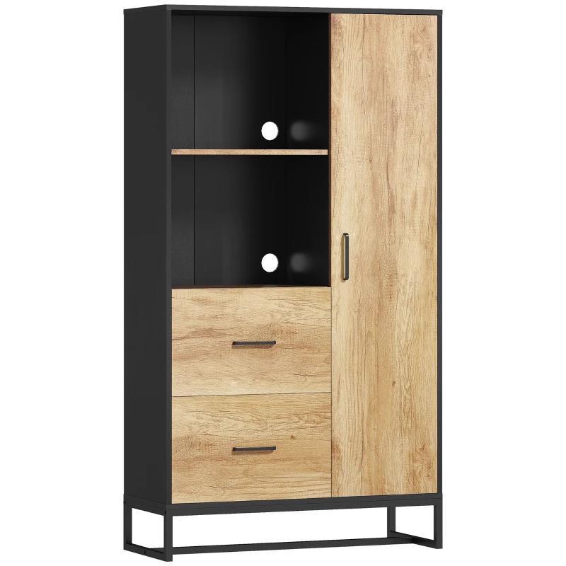 CREDENZA MODERNA DA CUCINA CON 2 CASSETTI, 2 RIPIANI E UN ARMADIETTO, 88X35X160 CM, LEGNO E NERO