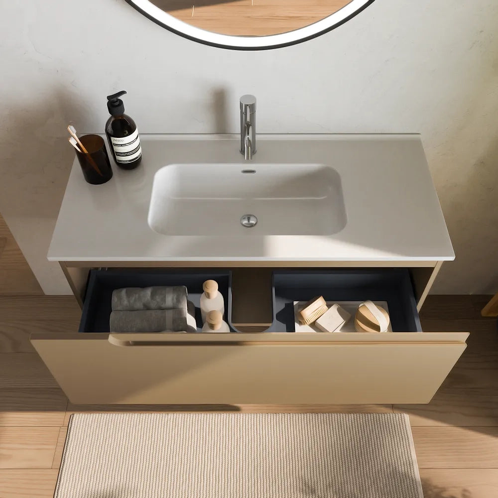 Mobile bagno sospeso 80cm un cassetto sabbia opaco con lavabo | Ardenne