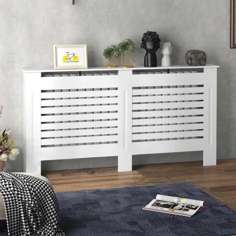 COPRITERMOSIFONI A DOGHE CON RIPIANO PORTAOGGETTI, IN LEGNO, 152X19X81 CM, BIANCO