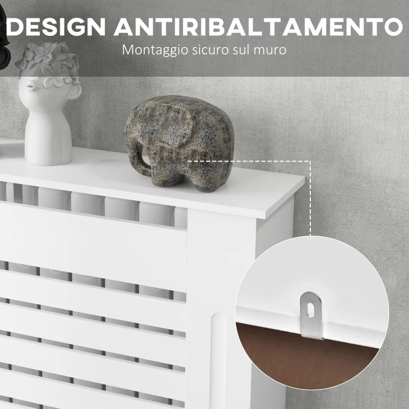 COPRITERMOSIFONI A DOGHE CON RIPIANO PORTAOGGETTI, IN LEGNO, 152X19X81 CM, BIANCO