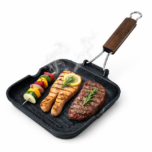 Bistecchiera 20x20 cm Antiaderente 5 Strati Pietra Manico Pieghevole Made in Italy