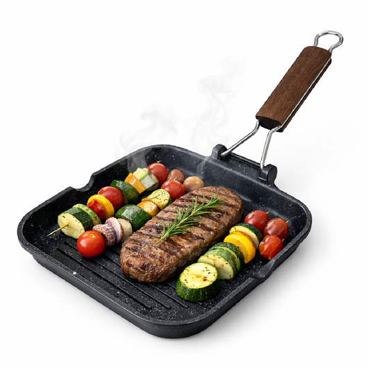 Bistecchiera 28x28 cm Antiaderente 5 Strati Pietra Manico Pieghevole Made in Italy