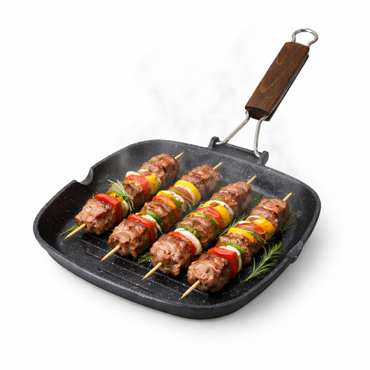 Bistecchiera 26x26 cm Antiaderente 5 Strati Pietra Manico Pieghevole Made in Italy