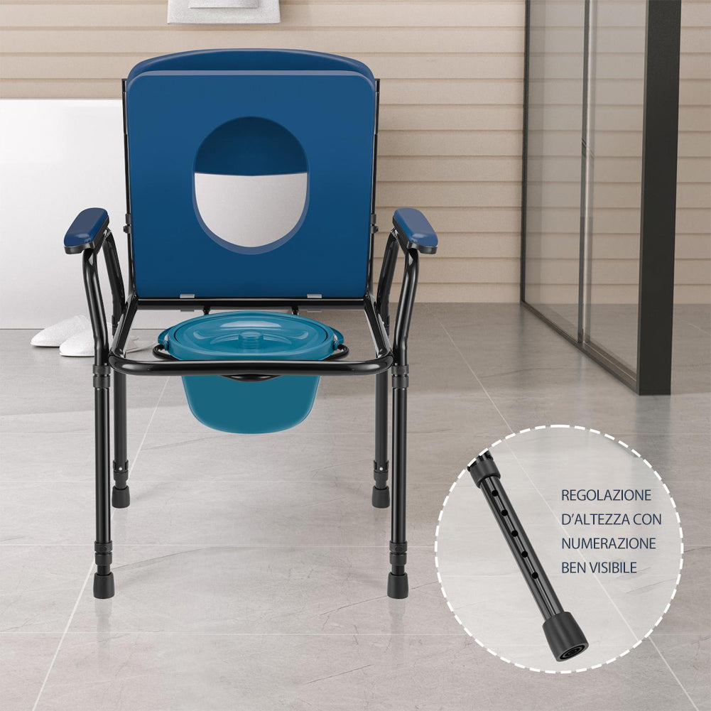 Sedia Wc per Anziani e Disabili Altezza Regolabile Vaso Rimovibile 57x49x84–99,5