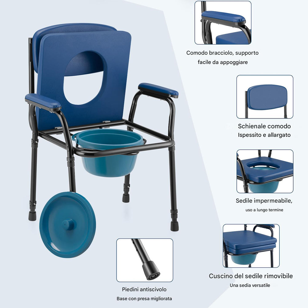 Sedia Wc per Anziani e Disabili Altezza Regolabile Vaso Rimovibile 57x49x84–99,5