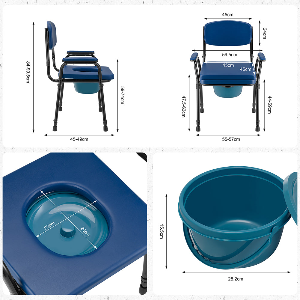 Sedia Wc per Anziani e Disabili Altezza Regolabile Vaso Rimovibile 57x49x84–99,5