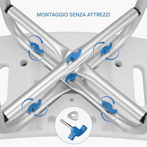 Sgabello Doccia Alluminio Antiscivolo per Anziani e Disabili Altezza Regolabile