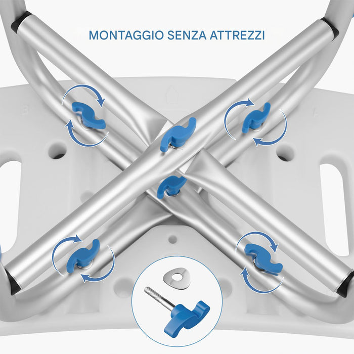 Sgabello Doccia Alluminio Antiscivolo per Anziani e Disabili Altezza Regolabile