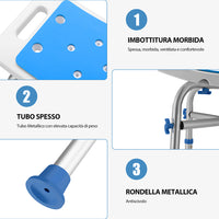 Sgabello Doccia Alluminio Antiscivolo per Anziani e Disabili Altezza Regolabile