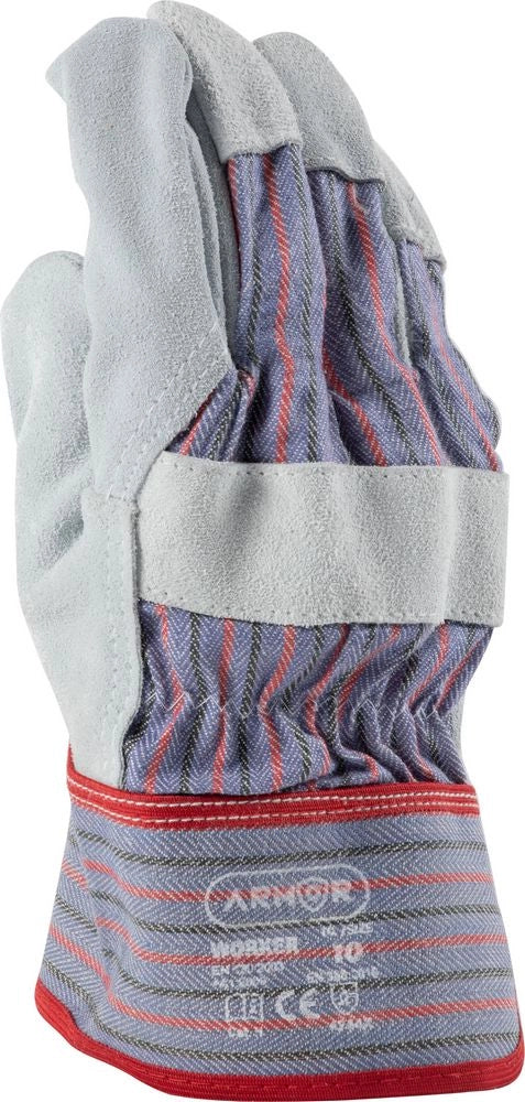 Guanti in pelle o crosta di bovino con dorso in cotone Worker taglia 10