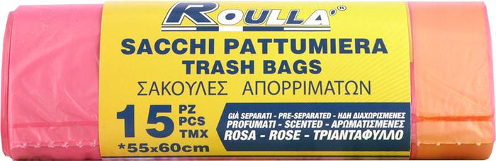 SACCHI PATTUMIERA PROFUMATI E CHIUDI FACILE ROSA 55X60 CM 15PZ