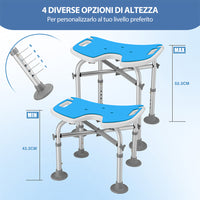 Sgabello da Doccia per Anziani e Disabili Altezza Regolabile e Piedi Antiscivolo