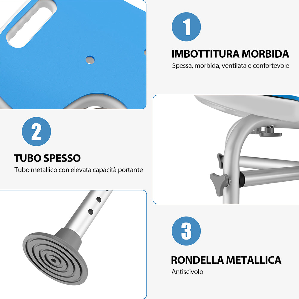 Sgabello da Doccia per Anziani e Disabili Altezza Regolabile e Piedi Antiscivolo