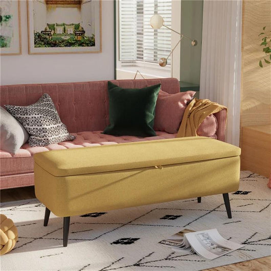 PANCA FONDO LETTO CON SPAZIO CONTENITORE E RIVESTIMENTO IN POLIESTERE GIALLO, 101X38.5X44.5 CM