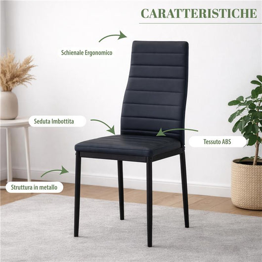 SET 4 SEDIE IVY NERA IN METALLO CON SEDUTA IMBOTTITA 53 X 46 X H97 CM