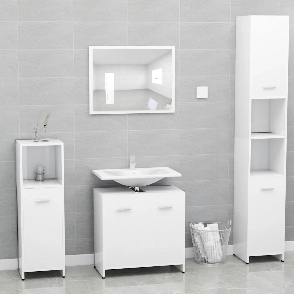 Set Mobili da Bagno | Armadio da bagno Bianco in Legno Multistrato
