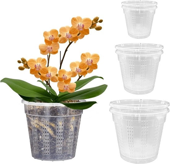Set di vasi per orchidee - Vasi per piante in plastica - Piantare piante da appartamento - Con fori di drenaggio - 3 misure set - Translucido