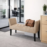 Panca Tortora con Piedi in Legno e Rivestimento Velluto Camera da Letto Ingresso