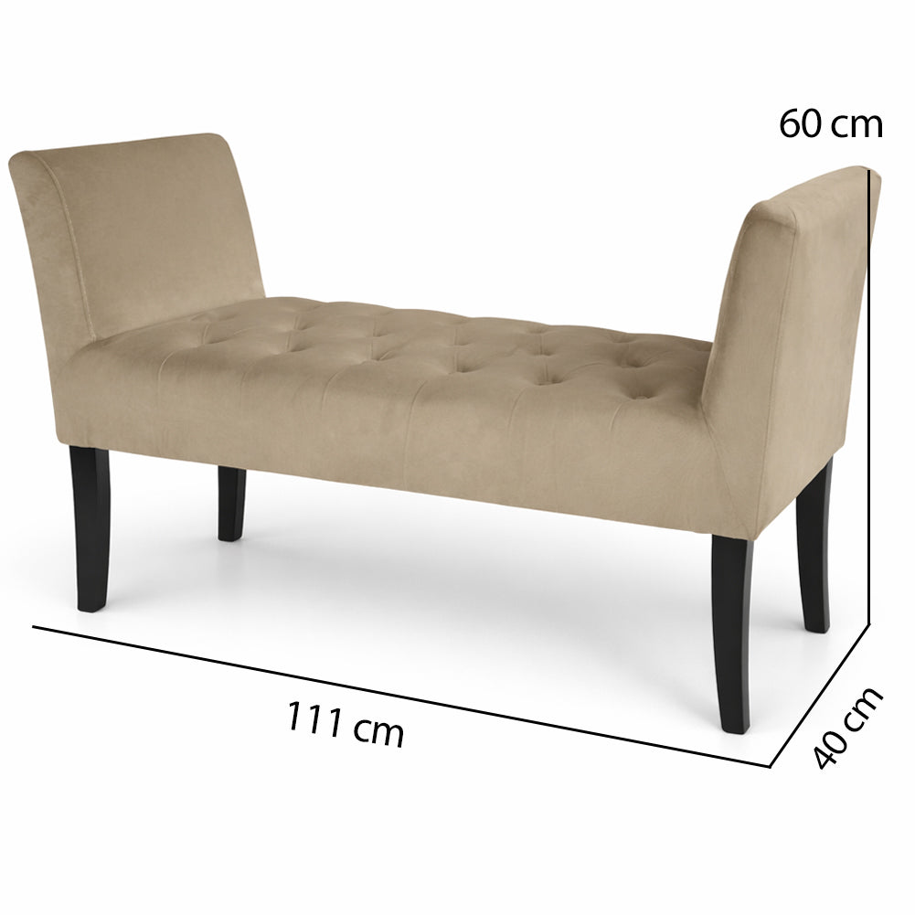Panca Tortora con Piedi in Legno e Rivestimento Velluto Camera da Letto Ingresso