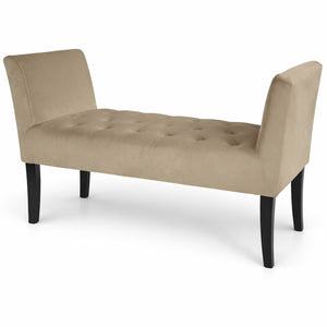Panca Tortora con Piedi in Legno e Rivestimento Velluto Camera da Letto Ingresso