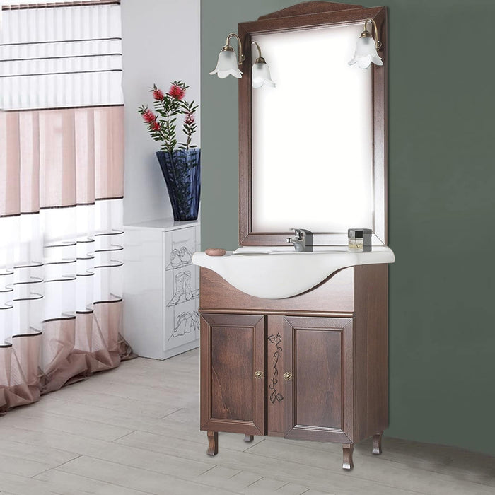 Mobile Da Bagno Noce Completo Modello Giada Ante Lisce 75cm Legno con Specchio