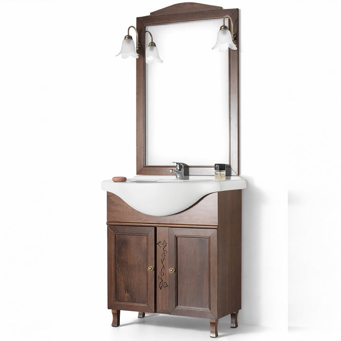 Mobile Da Bagno Noce Completo Modello Giada Ante Lisce 75cm Legno con Specchio