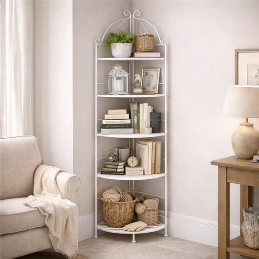 SCAFFALE ARIANNE CON 5 PIANI AD ANGOLI BIANCO ANTICO 50 X 35 X H175 CM