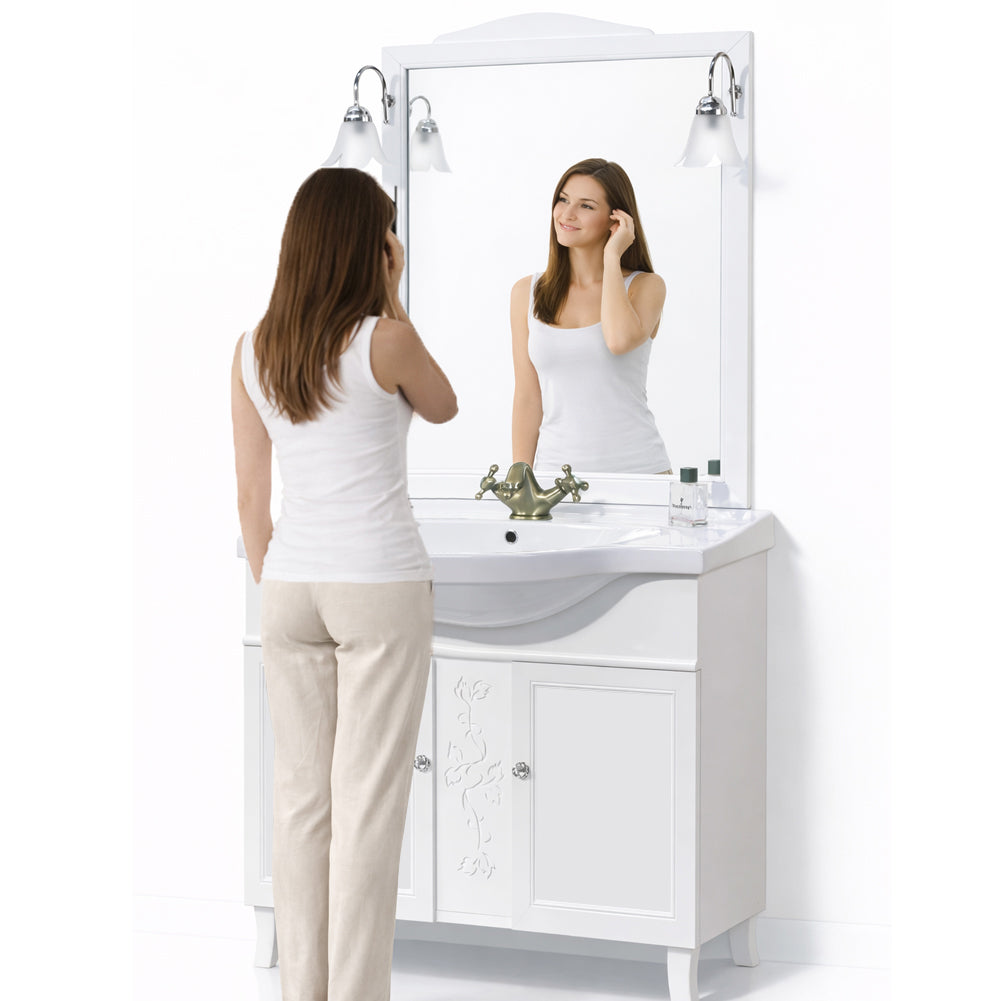 Mobile Da Bagno Bianco Completo Modello Giada 2 Ante 105cm Indipendente in Legno