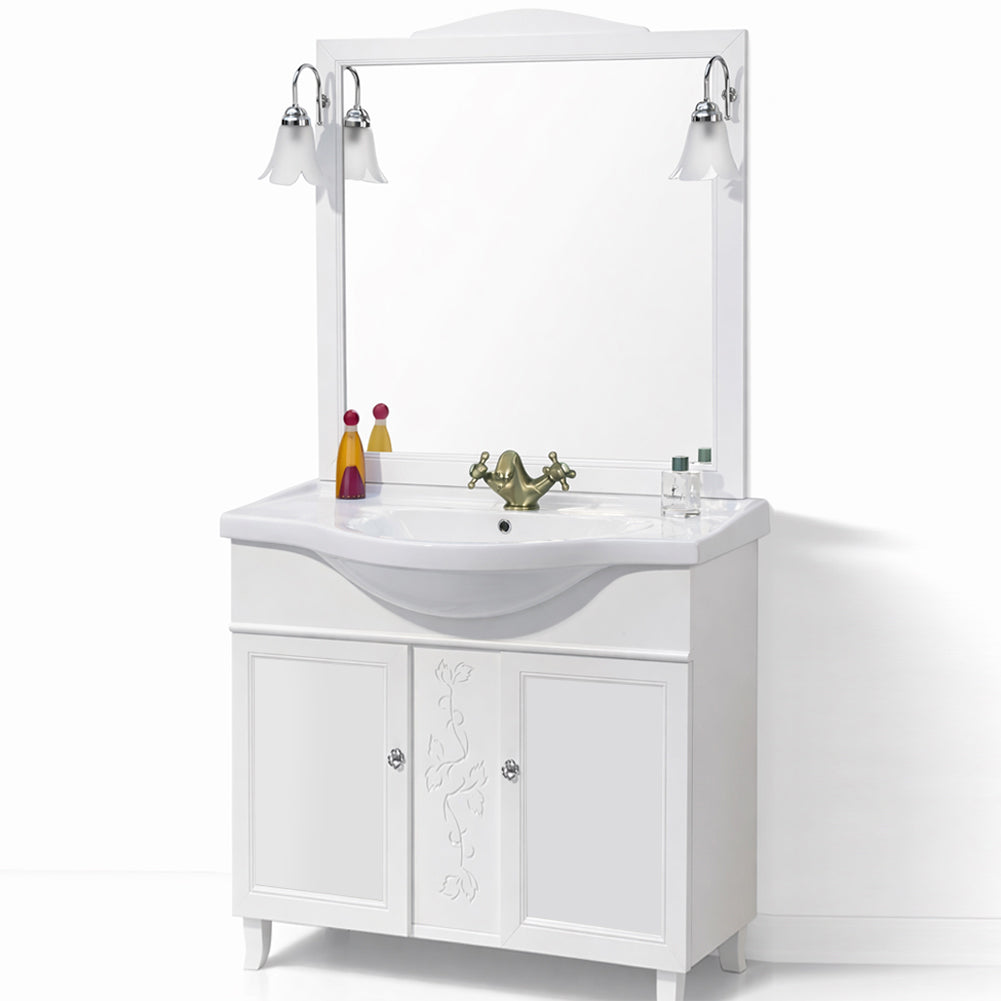 Mobile Da Bagno Bianco Completo Modello Giada 2 Ante 105cm Indipendente in Legno