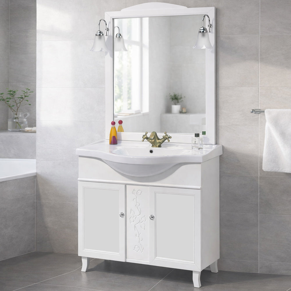 Mobile Da Bagno Bianco Completo Modello Giada 2 Ante 105cm Indipendente in Legno