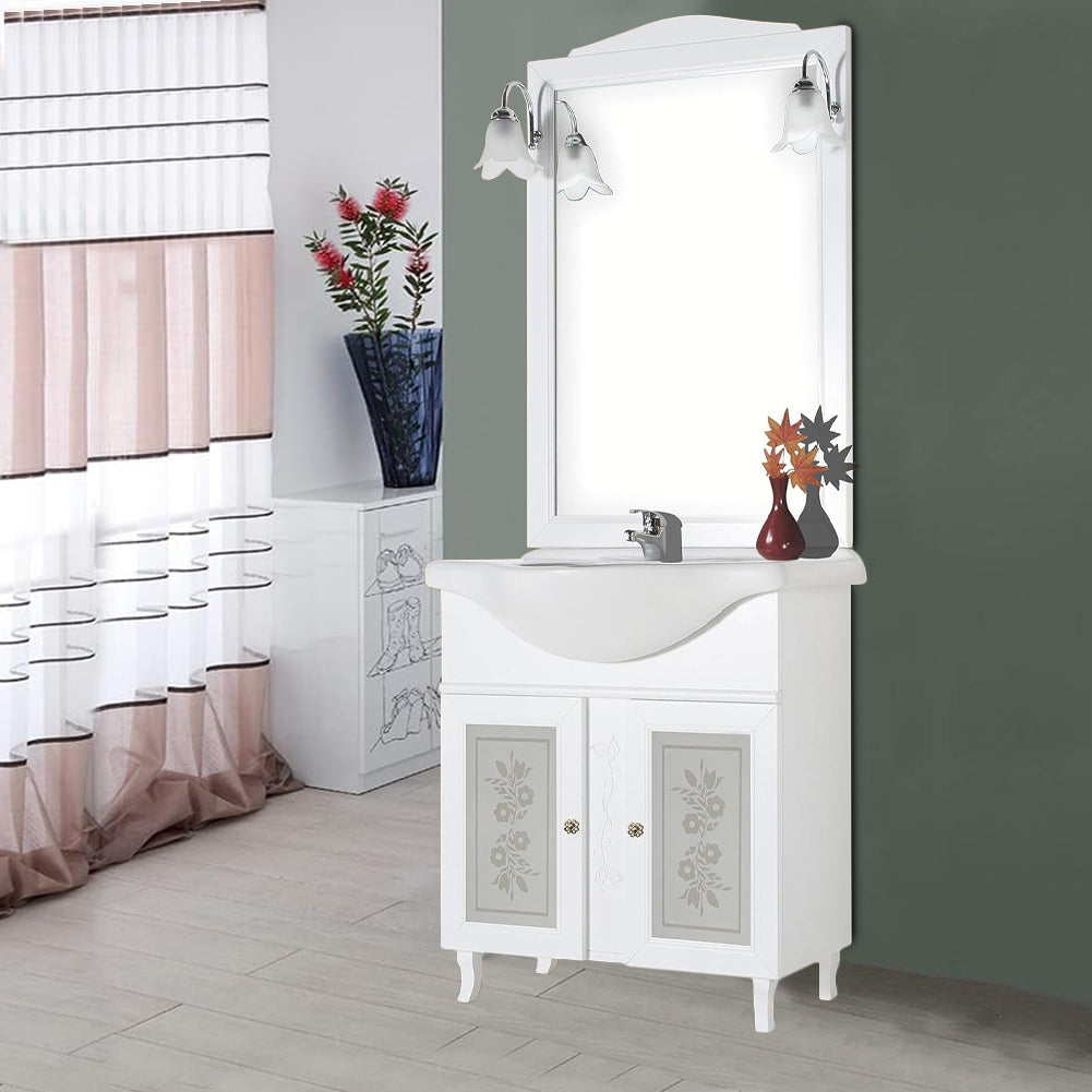 Mobile Da Bagno Bianco Completo Modello Giada Ante Vetro 75cm Legno con Specchio