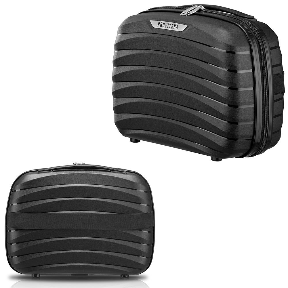 Set 4 Valigie Rigide Abs e PP con Beauty Case, Trolley 4 Ruote, Lucchetto Nero