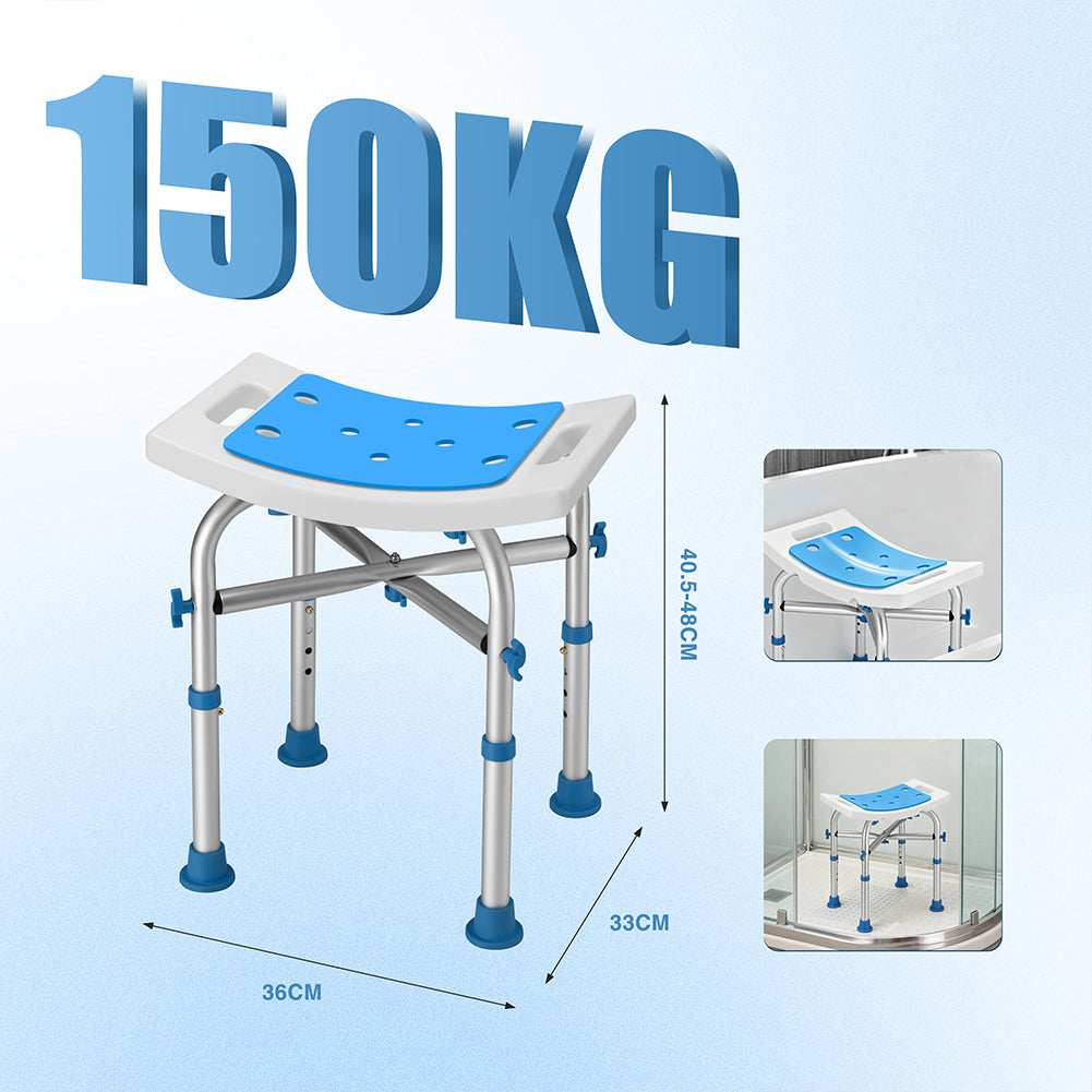 Sgabello Doccia Alluminio Antiscivolo Regolabile per Anziani e Disabili 150 kg